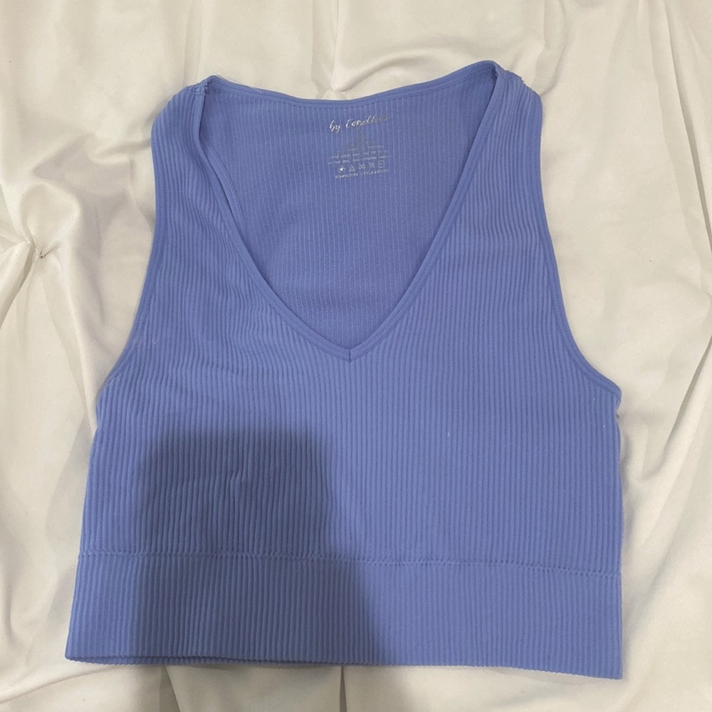 Ribbed Cropped Tank Top light blue size s/m